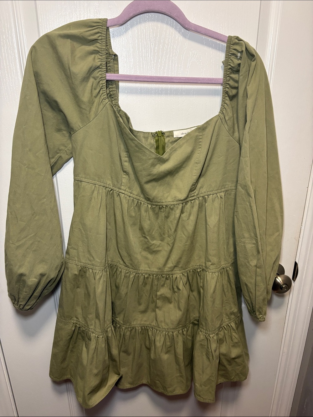 Olive Green Tiered Midi Dress with Square Neck